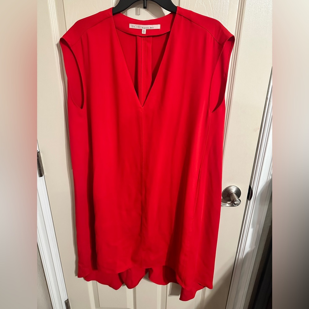 Rachel by Rachel Roy Sleeveless High Low V-Neck Shift Dress, Red, Size M - Picture 2 of 7